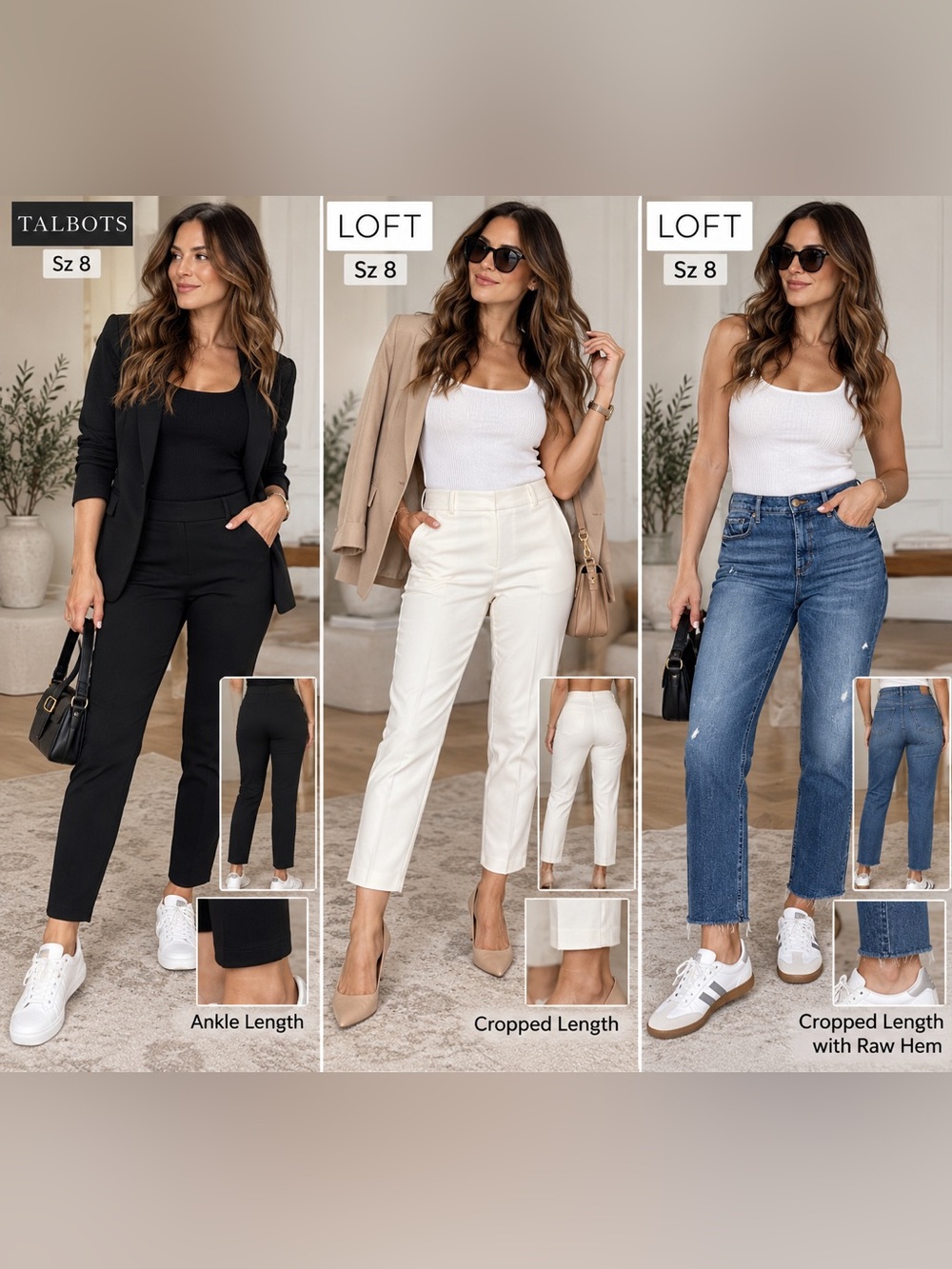 LOFT /Talbots Cropped & Ankle Jeans Trio — Blue, Black & White